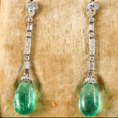 Art Deco Emerald and Diamond Drop Earrings, circa 1920