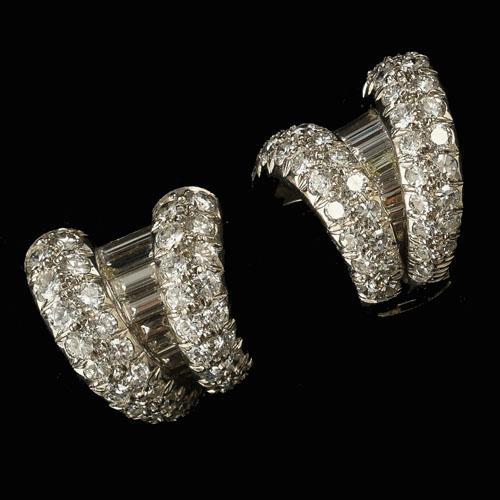 Fine quality baguette and round diamond clip earrings