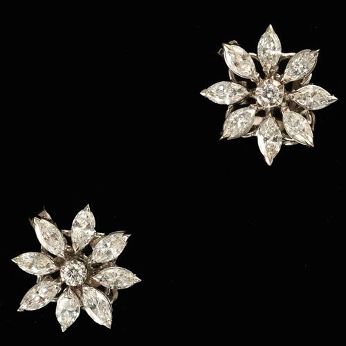 Aspreys fine pear shaped diamond cluster clip earrings