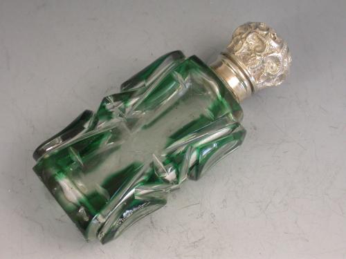 Victorian Silver Green Glass Scent Bottle