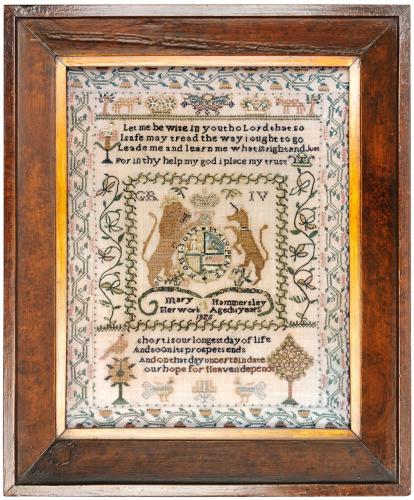Charming sampler worked by Mary Hammersley in 1825