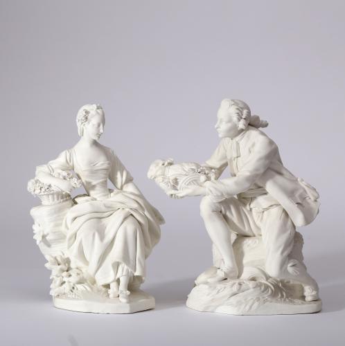 A Pair of Vincennes or Sevres Biscuit Figures