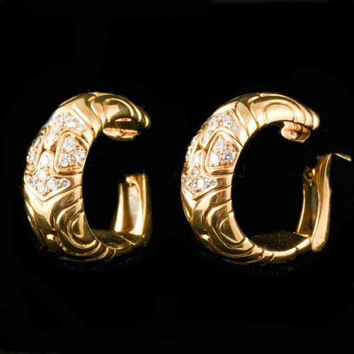 Gold 18ct Bulgari Diamond Clip Earrings