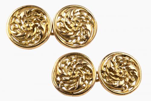 Antique Cufflinks by Wiese in 18 Karat Gold with Floral Scrolls. French circa 1875