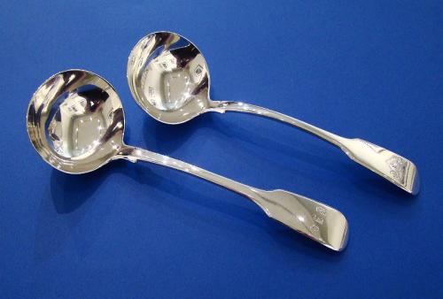 Pair of Victorian Silver Fiddle Pattern Sauce Ladles