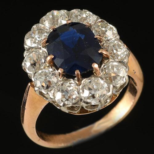 Victorian sapphire diamond cluster ring