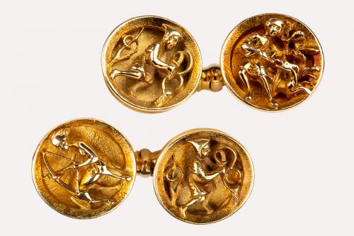 Antique Cufflinks by Wiese in Gold of Theological Scenes, French circa 1880