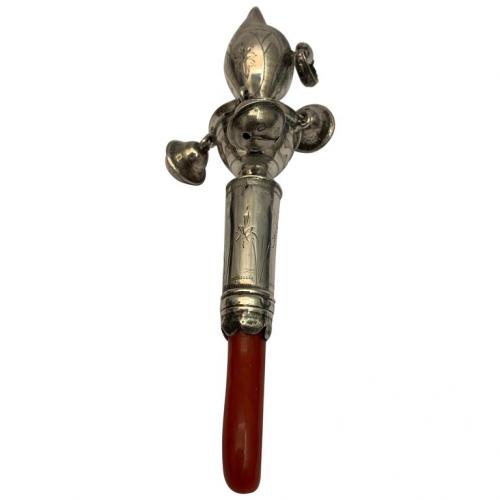 Antique Silver Rattle Made by Peter and Ann Bateman, circa 1800