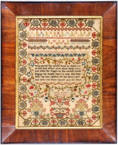 19th century sampler worked by Emma Fowler, aged eight years old, dated 1828