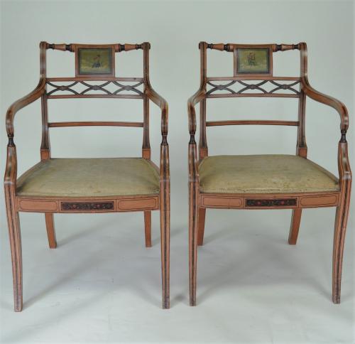 Sheraton revival painted armchairs