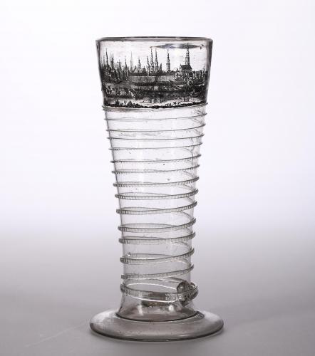 A German ‘Bandwurm’ Glass, decorated with a view of Breslau