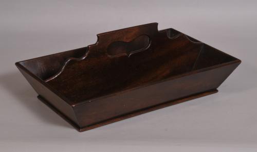 S/3699 Antique Treen 18th Century Mahogany Two Division Cutlery Tray