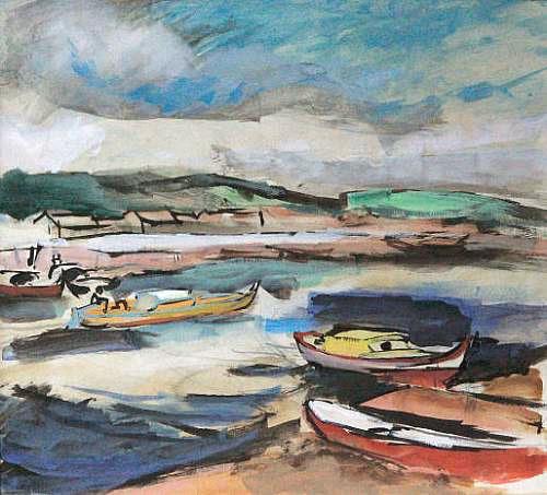 The Oyster Boats, Arcachon, Keith Baynes (1887-1977)