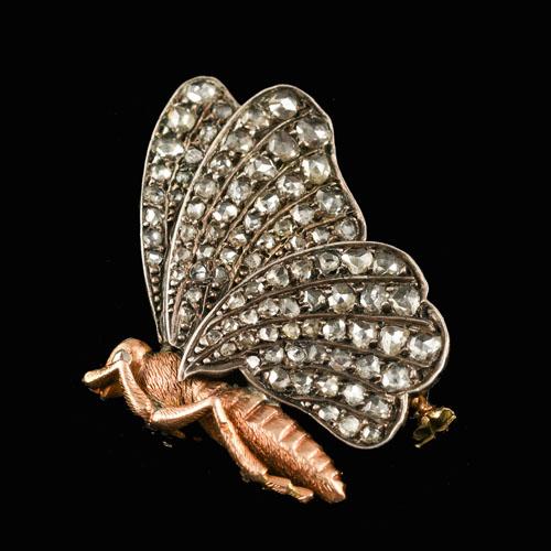 Victorian diamond rose gold silver butterfly brooch