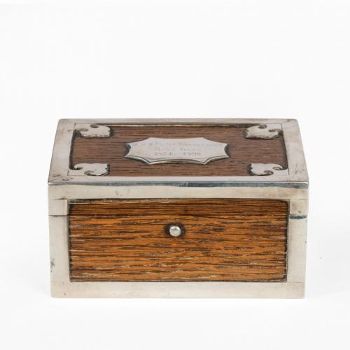 A silver mounted oak box from the ship's timbers of HMS Victor Emmanuel