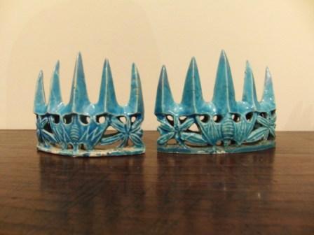 A pair of Turquoise glazed mountain shaped brush rests