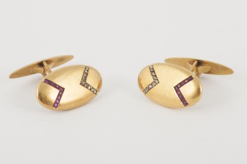 Antique Cufflinks in 18 Carat Gold, Diamonds and Rubies, French circa 1890