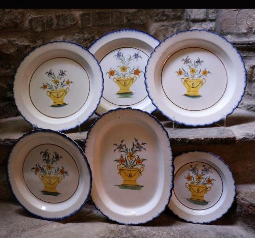 English pearlware pottery shell edge platters in Pratt colours c1815