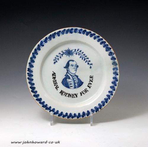 English delftware pottery plate Admiral Rodney, late 18th century