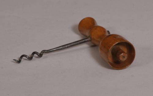 S/3740 Antique 19th Century Apple Wood Handled Corkscrew
