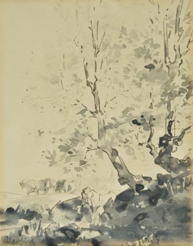 Study of Trees and Horses, Edmund Blampied R.E. (1886-1966)