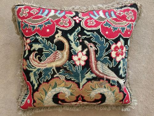 A Cushion of Mid-18th Century French Needlework with Two Birds