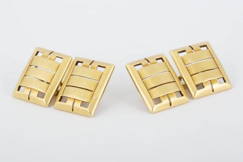 Vintage Cufflinks in 18 Carat Gold in an Openwork Woven Design, English circa 1930