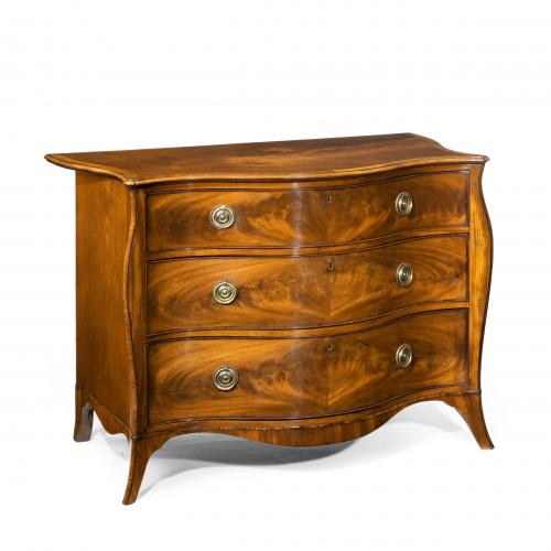 Fine George III Figured Mahogany Serpentine Commode Attributed to Henry Hill