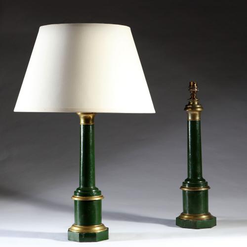 A Pair of 19th Century Green Tole Lamps