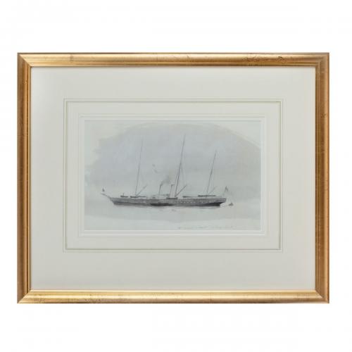 ‘Victoria and Albert a lovely vessel’ Watercolour of the Royal yacht by Harold Wylie