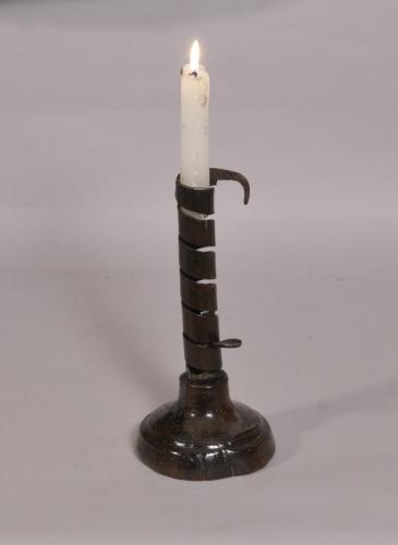 S/3786 Antique Treen 18th Century Spiral Candlestick
