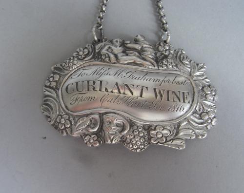 A very rare George III cast Wine Label made in Edinburgh circa 1815 by William Peat