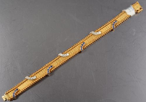 18ct Yellow Gold Bracelet with Sapphire and Diamond insets