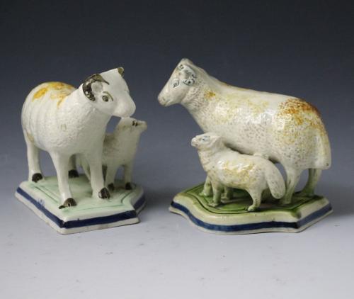 Ewes and lambs English pottery pearlware underglaze colours late 18th century