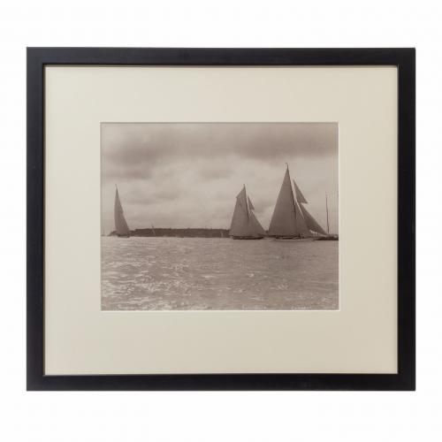 Silver gelatin print of J class racing through Cowes roads Signed Kirk of Cowes