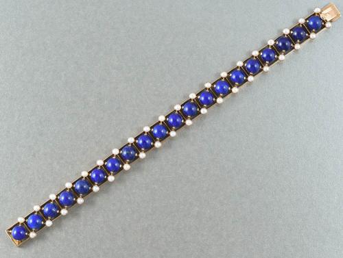 Lapis and pearl gold Victorian bracelet