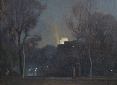 Rex Vicat Cole - Along the Mall at Night - oil on panel