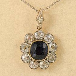 Burmese sapphire diamond platinum gold wearable Edwardian pendant