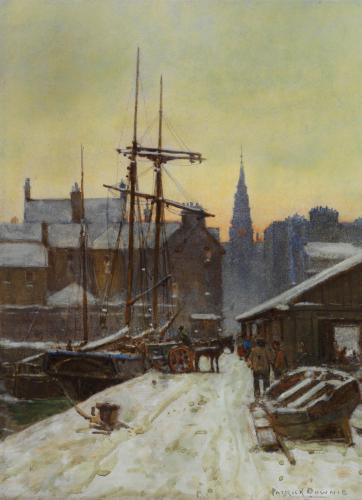 Harbour Quayside in Winter, Greenock, Patrick Downie R.S.W. (1854-1945)