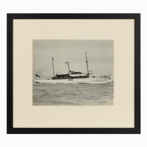 Early silver gelatin Photographic print the Steam yacht Cressida at anchor in the Solent