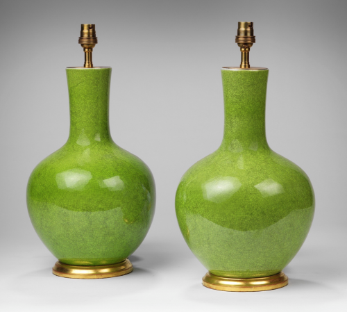A Pair of Green Craquellure Lamps
