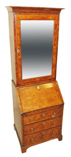 18th Century Rare Small Georgian Walnut Bureau Bookcase