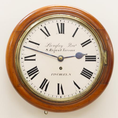 Late Victorian Mahogany English Fusee Wall Clock by Langley Brothers, Finchley
