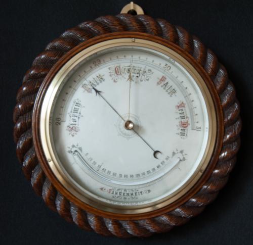 Short & Mason - London. Excellent large 'rope-twist' Aneroid Barometer. c1870