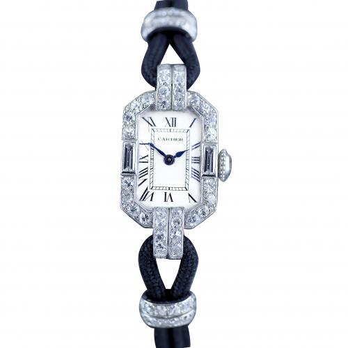 Cartier Platinum Diamond Art Deco Wristwatch, circa 1925