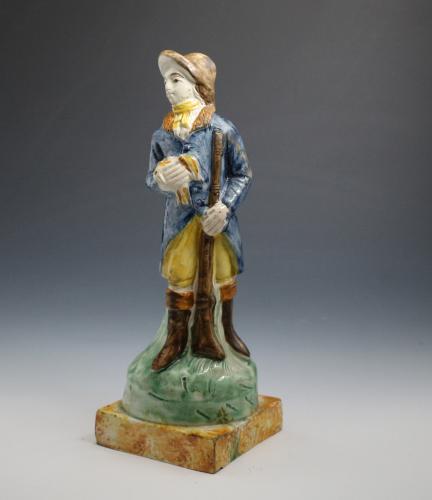 English pottery Prattware figure of a rural sportsman, antique period late 18th century