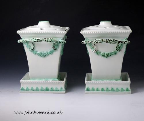 Pair of Pearlware pottery Fern or flower vases late 18th Century Staffordshire.