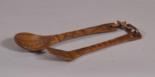 S/3918 Antique Treen 19th Century Birch Spoon and Fork
