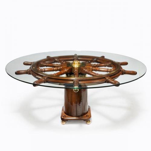 Dining table made from a 19th Century ship’s steering wheel
