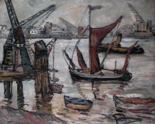 Barges - Lower Poole, Stanley Grimm R.O.I., R.P. (1891-1966)